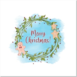 Merry Christmas Wreath Posters and Art
